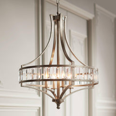 Art Deco Crystal Chandelier – 4-Light Silver Ceiling Fixture