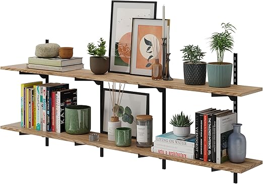 60-Inch Floating Wall Shelves with Adjustable Rail Bracket System