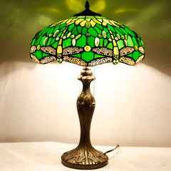 Tiffany Style Stained Glass Table Lamp – Green Dragonfly, 16x16x24 Inch