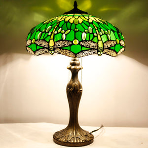 Tiffany Style Stained Glass Table Lamp – Green Dragonfly, 16x16x24 Inch