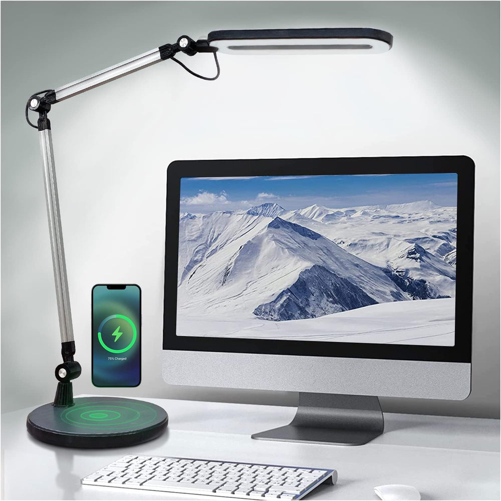 LED Desk Lamp with Wireless Charger & Adjustable Swing Arm