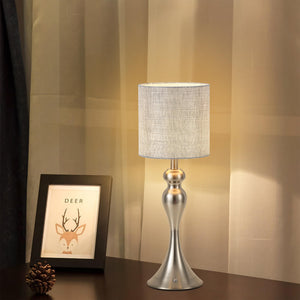 Table Lamp for Bedroom, Cordless Bedside Lamps for Living Room, Touch 3-Way Dimmable Desk Lamp for Night Stands, Rechargeable, Battery Operated Lamp with Fabric Shade for Dorm, Home Office (Nickel)