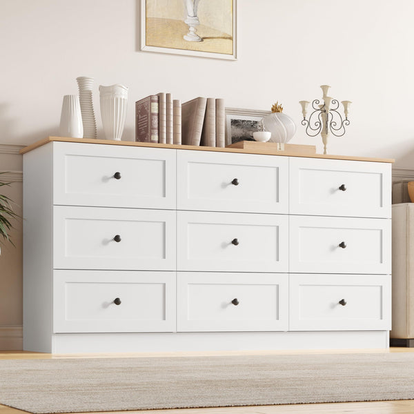 9 Drawer Dresser 59" Wide – Chest of Drawers with Metal Handles
