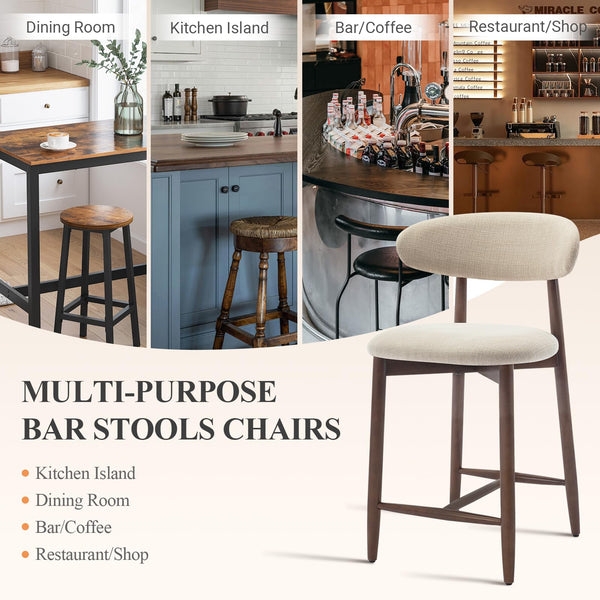 Counter Height Bar Stools Set of 4 with Wood Legs