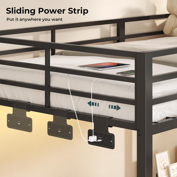 Triple Bunk Bed with Storage Staircase, RGB Lights & Charging Station – Twin Over Twin