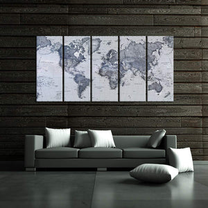 World Map Canvas Wall Art – 5 Panel Set 16x40in