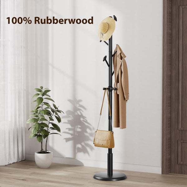 Freestanding Wood Coat Rack with 10 Hooks