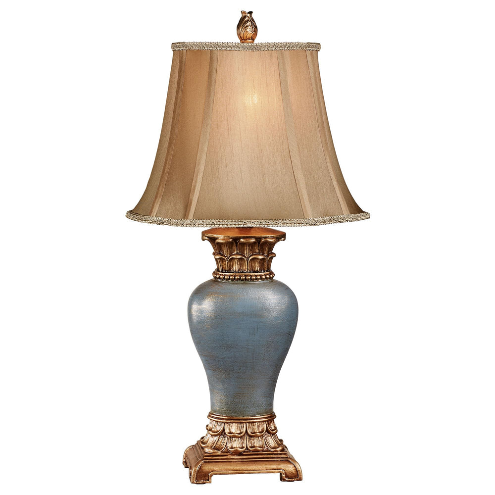Traditional Handcrafted Resin Table Lamp with Faux Silk Bell Shade