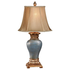 Traditional Handcrafted Resin Table Lamp with Faux Silk Bell Shade