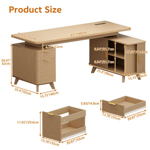 L-Shaped Farmhouse Executive Desk with Storage & Power Outlets