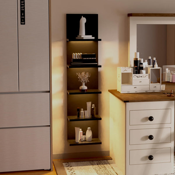 5-Tier Floating Wall Shelf Unit with LED Light