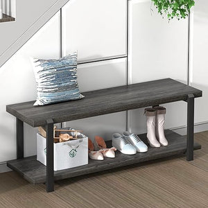 Industrial Entryway Storage Bench with Steel Frame — 47 Inch