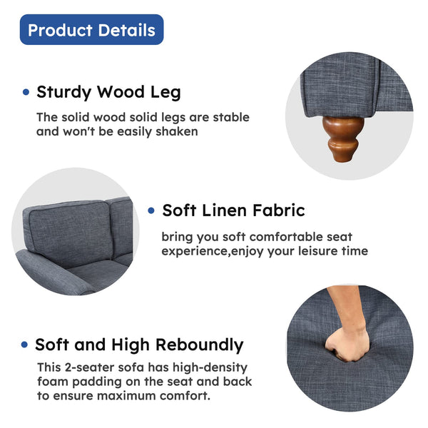 Modern Linen Loveseat Sofa – 2-Seat Upholstered Couch
