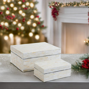 Mother of Pearl Decorative Keepsake Box Set of 2 with Lids
