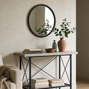 30" Round Wall Mirror with Rope Frame – Black