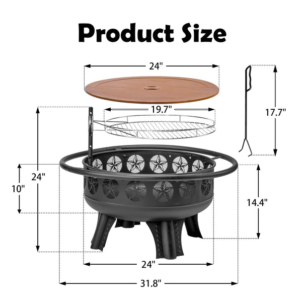 32-Inch Wood Burning Fire Pit with Swivel Cooking Grate