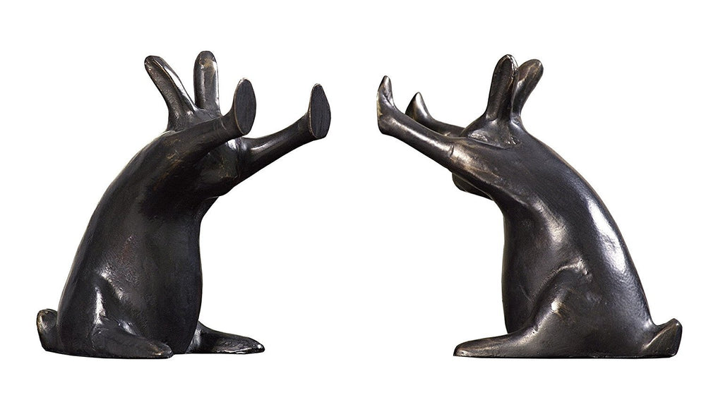 Cast Iron Pushing Rabbits Bookends Pair