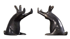 Cast Iron Pushing Rabbits Bookends Pair