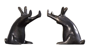 Cast Iron Pushing Rabbits Bookends Pair