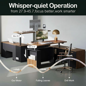 63-Inch L-Shaped Electric Standing Desk with File Cabinet & Privacy Panel