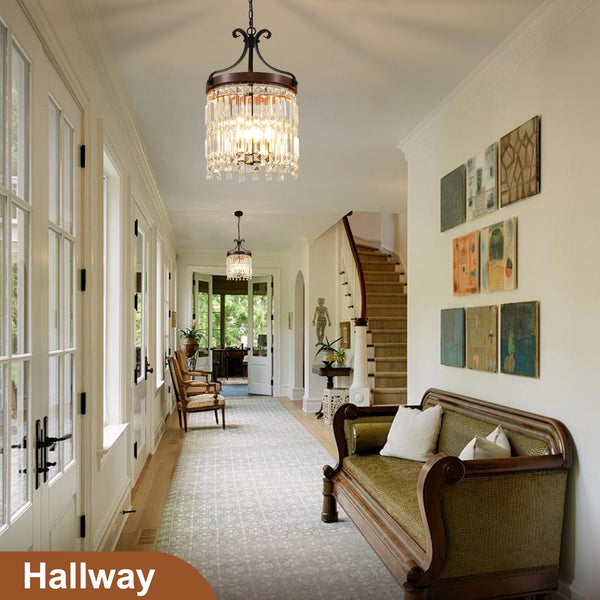 Small Crystal Chandelier 3-Light Farmhouse Pendant