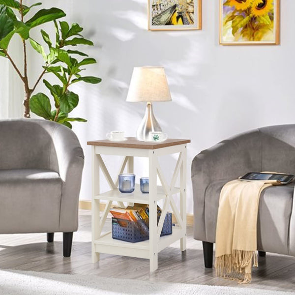 End Table Set of 2 with 3-Tier Shelf – Farmhouse Nightstand