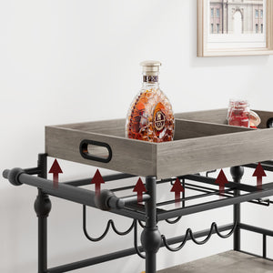 3-Tier Rolling Bar Cart with Wine Rack & Removable Tray