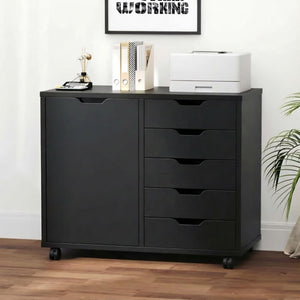 5-Drawer File Cabinet with Wheels & Printer Stand