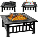 32-Inch Square Fire Pit with Spark Screen & Fire Poker
