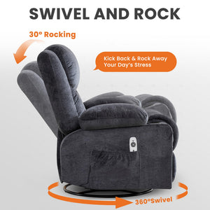 Oversized Swivel Rocker Recliner Chair with Massage & Heat