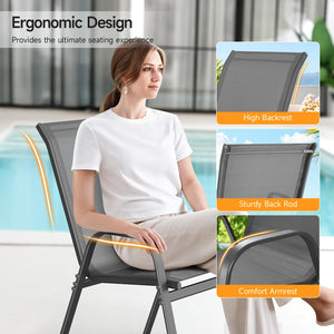 Stackable Patio Dining Chairs Set with Wide Seat & Metal Frame