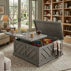 Lift-Top Coffee Table with Hidden Storage & Diagonal Pattern
