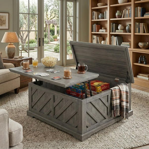 Lift-Top Coffee Table with Hidden Storage & Diagonal Pattern