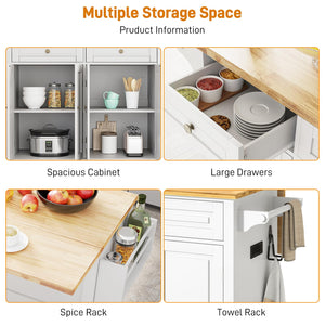 Rolling Kitchen Island Cart with Drop Leaf & Storage Cabinet