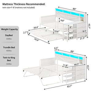 Twin Daybed with Pop-Up Trundle, Storage Drawers & LED Lights