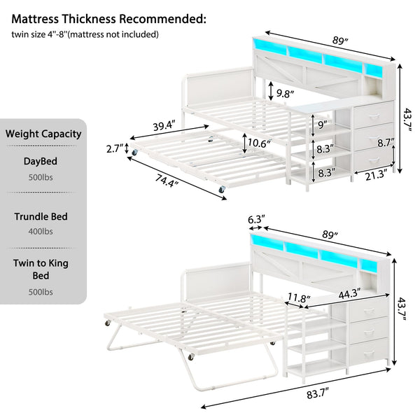 Twin Daybed with Pop-Up Trundle, Storage Drawers & LED Lights