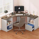 59-Inch L-Shaped Desk with Power Outlets & File Drawer