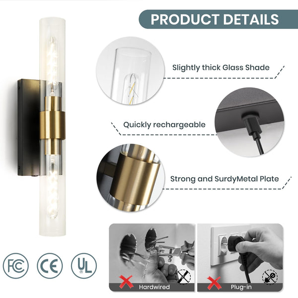 Rechargeable Battery Wall Sconce Set of 2 with Remote Control