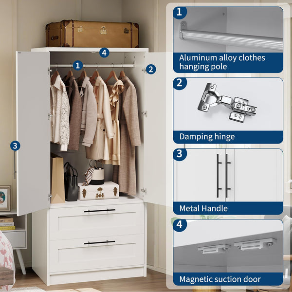 Armoire Wardrobe Closet with 2 Doors & 2 Drawers
