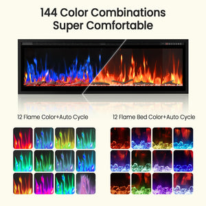 60" Smart Electric Fireplace – Wall Mount or Recessed, App & Voice Control