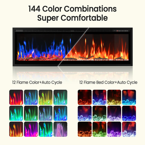 60" Smart Electric Fireplace – Wall Mount or Recessed, App & Voice Control