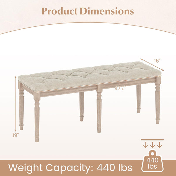47.5" Tufted Upholstered Bench with Rubber Wood Frame