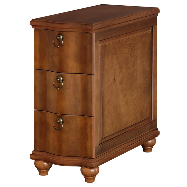 Walnut Brown 3-Drawer End Table with Solid Wood Legs