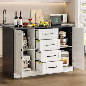 Kitchen Island with Storage Cabinets, Drawers & Power Outlet
