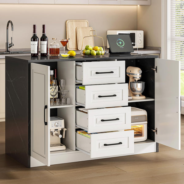 Kitchen Island with Storage Cabinets, Drawers & Power Outlet