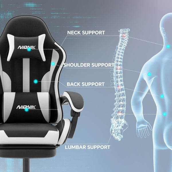 Ergonomic Gaming Chair with Footrest & Lumbar Support