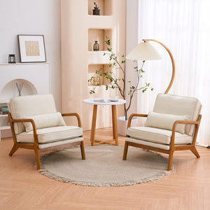 Mid-Century Accent Chair with Pillow & Solid Wood Frame