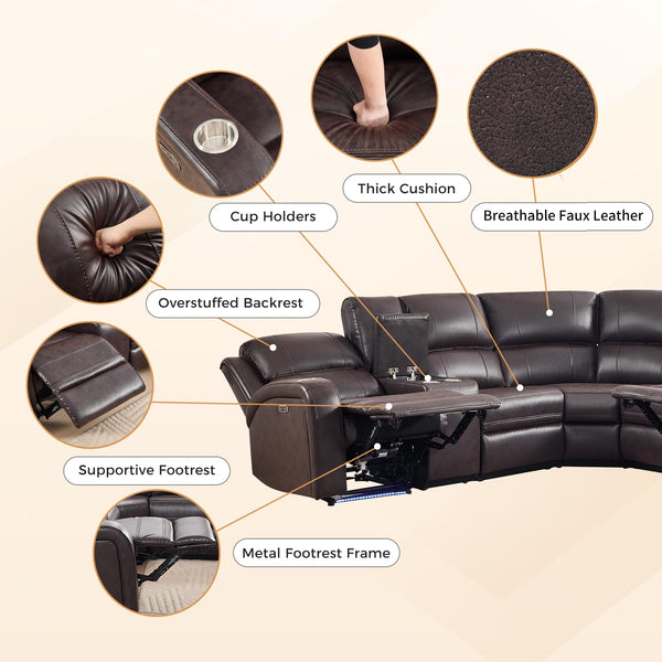 Power Reclining Sectional Sofa with LED Light & Storage Console