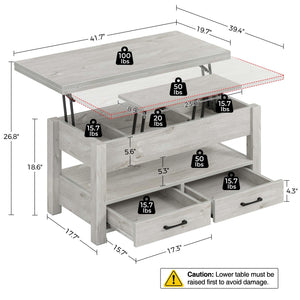 Lift Top Coffee Table with Drawers & Hidden Storage