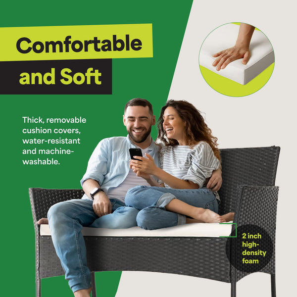 4-Piece Wicker Patio Conversation Set with Cushions & Glass Coffee Table